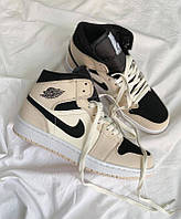 Жіночі кросівки Nike Air Jordan 1 Retro High, шкіра, чорний, бежевий, Найк Eir Джордан Ретро Хай
