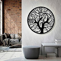 Панно 3D декоративное с объемом 15 мм для стен, Дерево в круге 55 х 55 см черное
