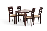 Кухонный обеденный комплект деревянный стол и стулья для маленькой кухни 110*70 см Бруклин орех тёмный