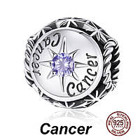 Серебряный шарм Знак зодиака "Рак". Серебряная бусина для браслета с пробой s925. Вес 2.3г