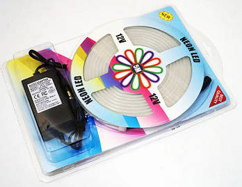 Світлодіодна стрічка з блоком живлення силіконова вологозахищена NEON LED RGB - 5 м Лучшая цена