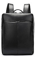 Рюкзак кожаный мужской для ноутбука классический тканевая дышащая спинка черный