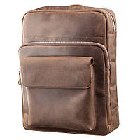 Компактный винтажный рюкзак кожаный коричневый crazy horse