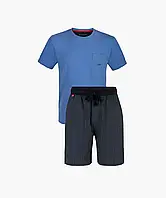 Мужская пижама шорты хлопок Atlantic NMP-362 голубой-темно-синий M