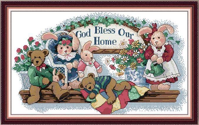 Набір для вишивання за нанесеною на канву схемою "Animal God Bless Our Home". AIDA 14CT printed 51*32 см