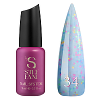 База камуфлююча для гель-лаку Steffani Cover Base 34. блакитний з кольоровими пластівцями. 9 мл