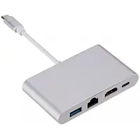 USB-хаб Dynamode Multiport USB 3.1 Type-C to HDMI-RJ45 Silver