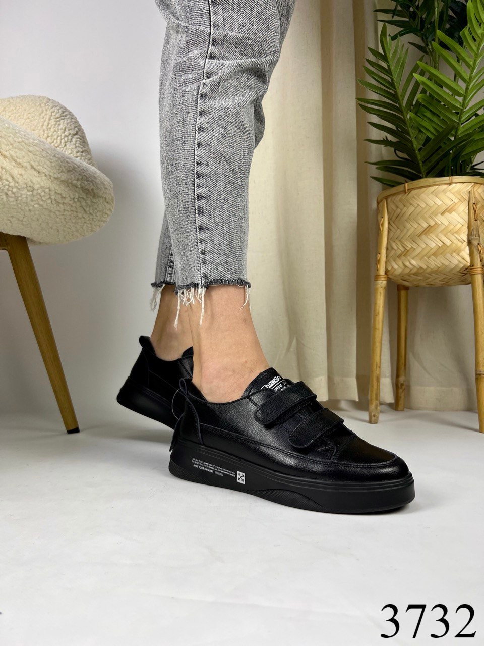 Кросівки шкіряні, чорні, фото 1