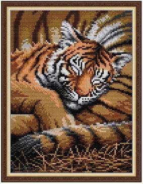 Набір для вишивання за нанесеною на канву схемою "Tiger Baby". AIDA 14CT printed 21*29 см