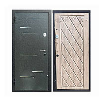 Входные уличные утеплённые двери со вставками из нержавеющей стали с рисунком МДФ ромбы