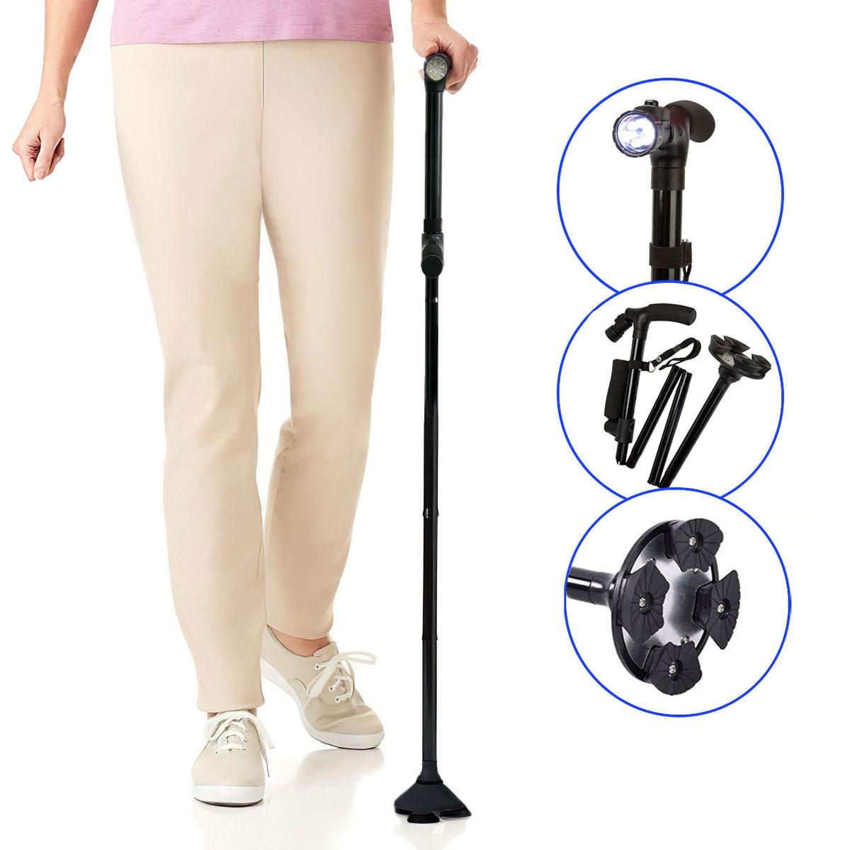 Трость для ходьбы регулируемая с фонариком Dependable folding cane (2 ручки), Черная палочка для ходьбы (TO) - фото 2 - id-p1939613493