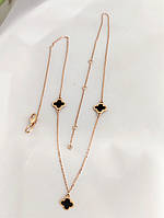 Золоте кольє конюшина з емаллю чорного кольору.