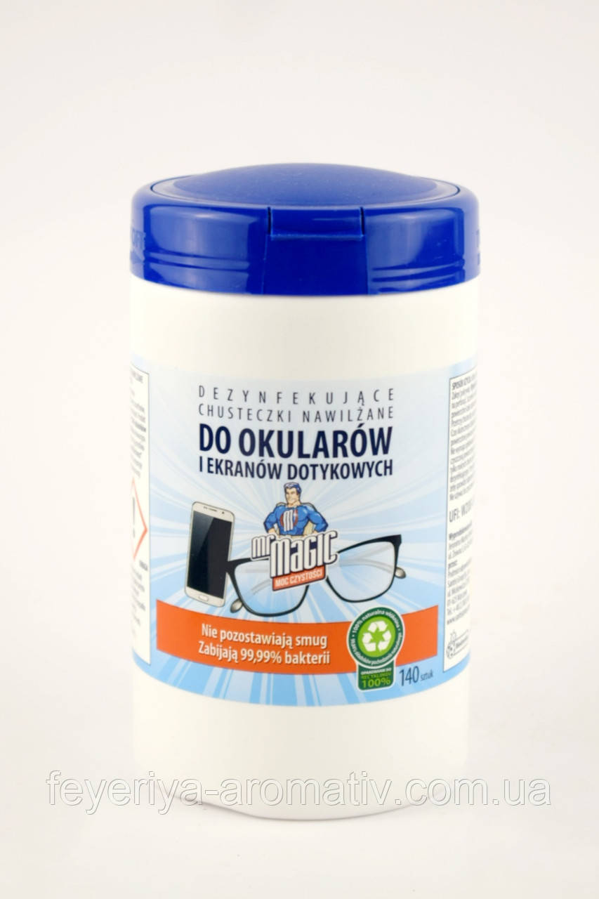 Дезінфікувальні серветки для окулярів і сенсорних екранів Mr Magic 140 шт Польща, фото 1