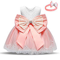 Праздничное пышное платье с бантом Katy розово-белое