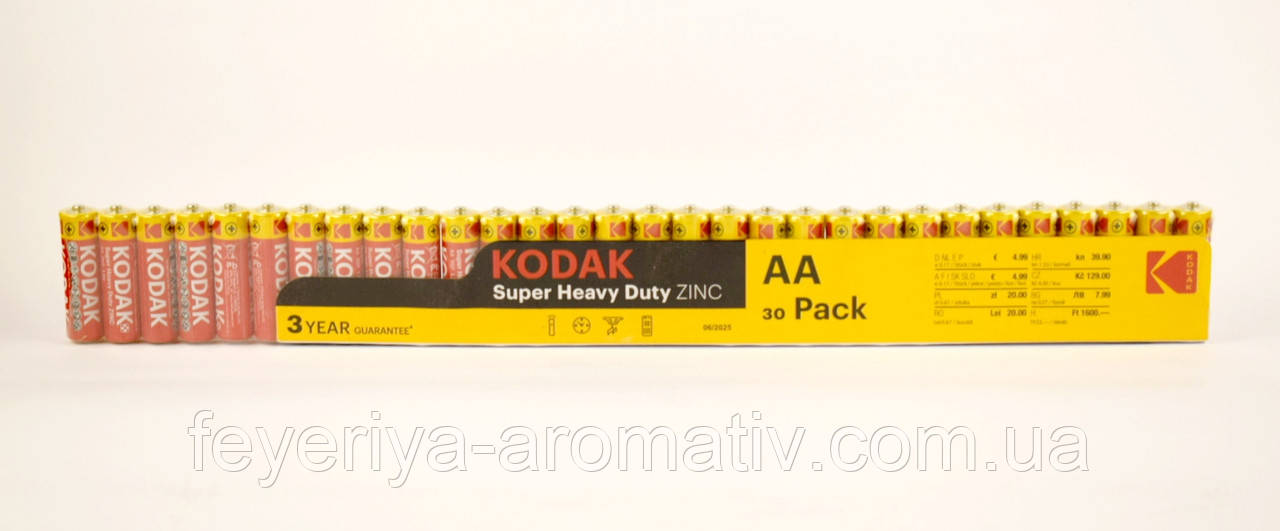 Батарейки Kodak Super Heavy Duty ZINK АА R6P пальчикові 30 шт Китай