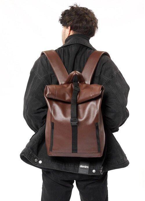 Рюкзак коричневий чоловічий спортивний розкладний дорожній рюкзак рол шкіра еко 724208020m