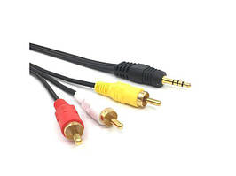 Аудіо-відео кабель 3.5мм M(4pin) - 3*RCA(тюльпан) M 1.5м TRY Wire чорний