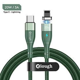 Кабель магнітний із швидкою зарядкою Elough 14 Contact 3 A, Type C - Lightining 0.5 м, Green - плаский конектор