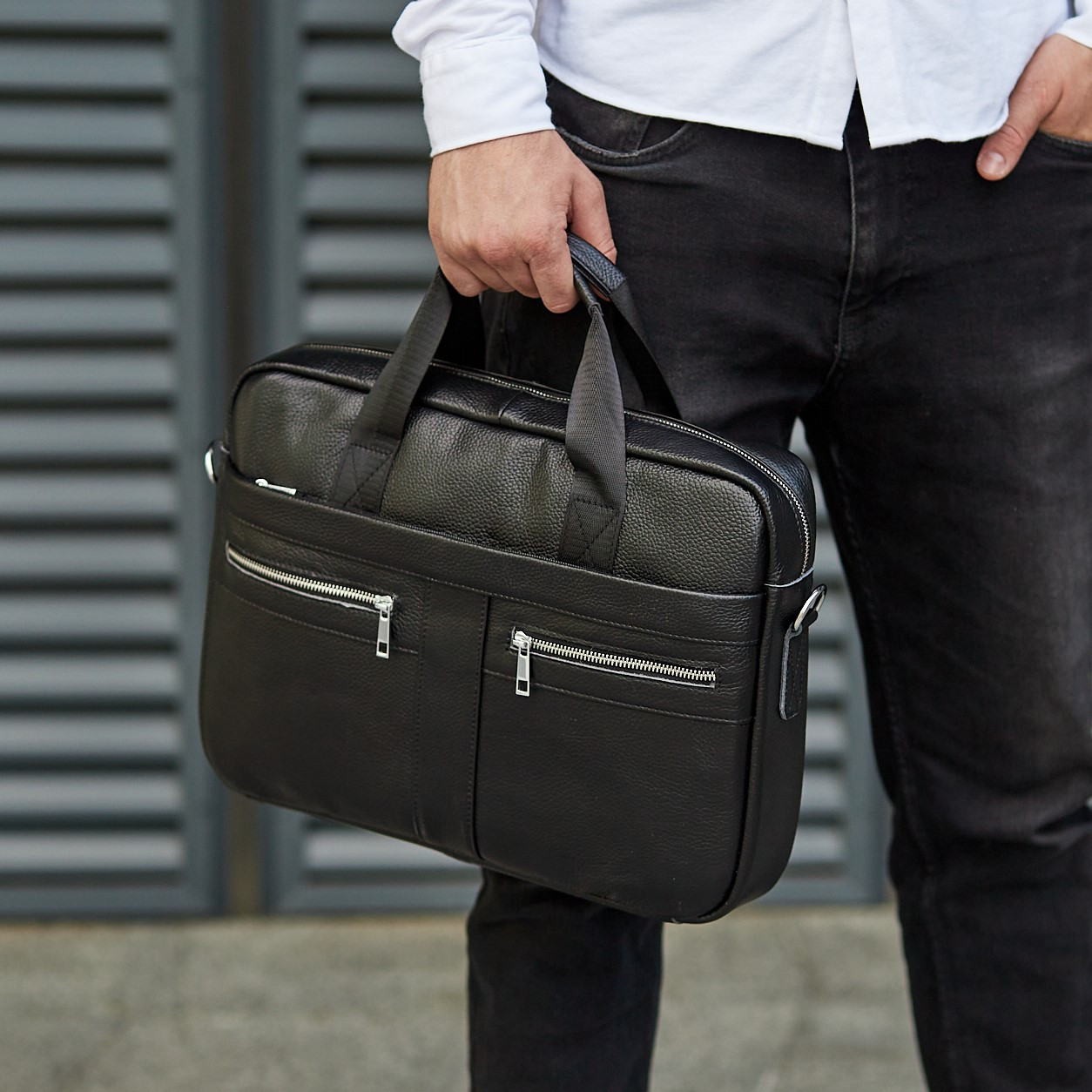 Чоловіча шкіряна сумка-портфель для ноутбука та документів чорна Tiding Bag M-4750, фото 1