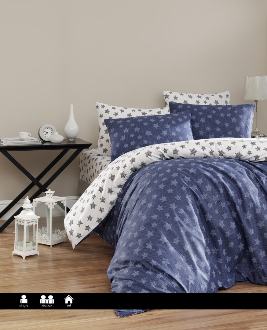 Півтораспальна Турецька Постільна Білизна First Choice Light Navy Blue Ранфорс 160х220см, фото 1