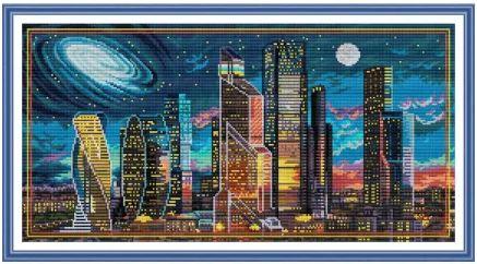 Набір для вишивання за нанесеною на канву схемою "Urban Night View". AIDA 14CT printed 56*32 см, фото 1