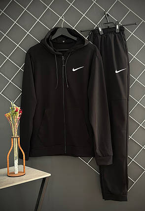 Чоловічий спортивний костюм демісезонний на змійці Nike чорний/ костюм на весну, осінь Найк, фото 1