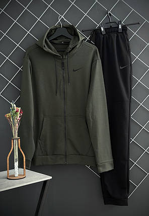 Чоловічий спортивний костюм демісезонний на змійці Nike кольору хакі/костю на весну, осінь Найк, фото 1