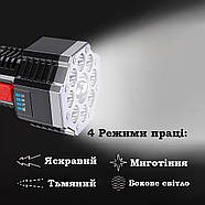 Ручний світлодіодний акумуляторний ліхтарик для дому, рибалки, дачі, 1200mAh 4 режими, Micro USB зарядка, фото 6