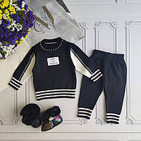 Детский черный теплый вязаный костюм для новорожденных 68-74