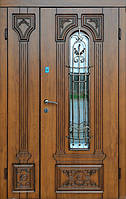 Дверь входная в дом, полуторка, со стеклопакетом и ковкой