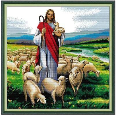 Набір для вишивання за нанесеною на канву схемою "Jesus Shepherd 6". AIDA 14CT printed 55*55 см, фото 1