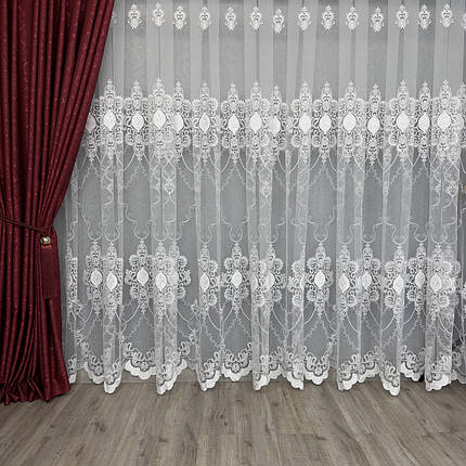 Тюль грек-сітка з камінням і кордовою вишивкою №34064 на відріз, фото 1