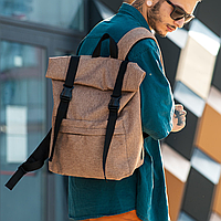 Мужской городской рюкзак роллтоп Sambag RollTop Milton тканевый, коричневый