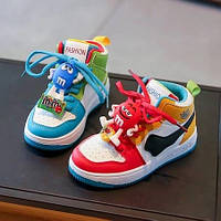 Яркие детские кроссовки для мальчиков и девочек. Хайтопы Найк Джордан M&M`s для детей на весну / осень