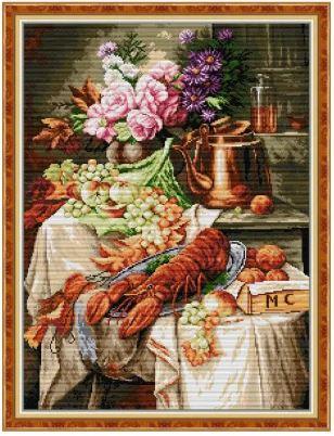 Набір для вишивання за нанесеною на канву схемою "Flowers Fruit Lobster". AIDA 14CT printed 44*57 см