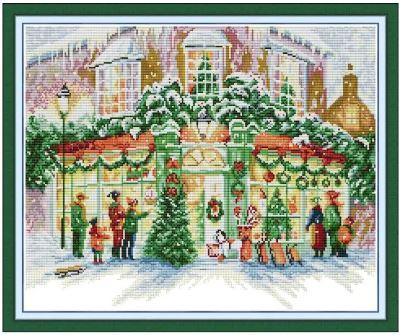 Набір для вишивання за нанесеною на канву схемою "Christmas Gift Shop". AIDA 14CT printed 47*40 см