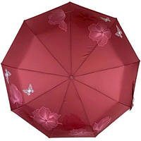 Зонт женский автомат THE BEST 9 спиц антиветер с цветами в подарочной коробке Бордовый (36055)