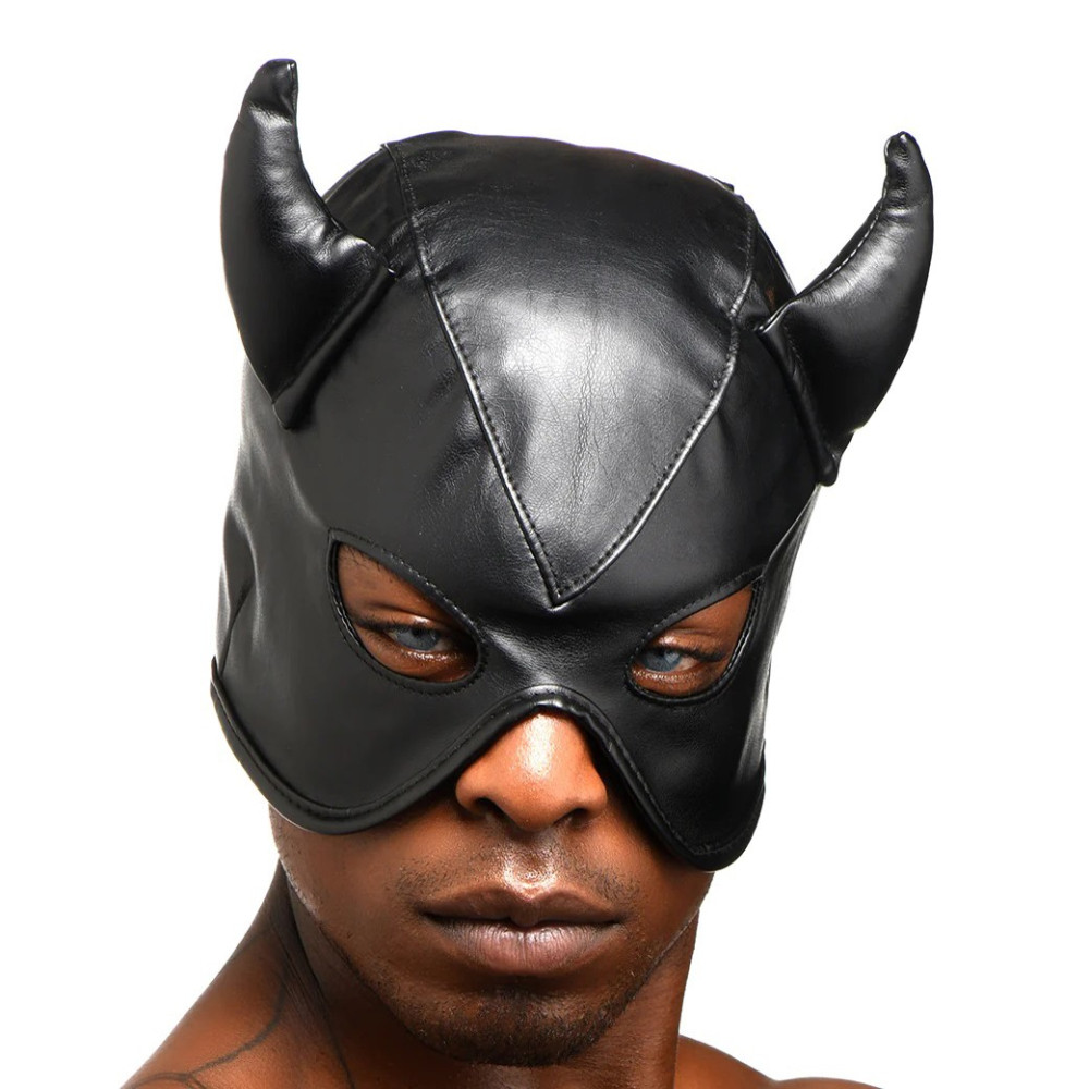 Маска з ріжками Dungeon Demon Bondage Mask, чорна, фото 1