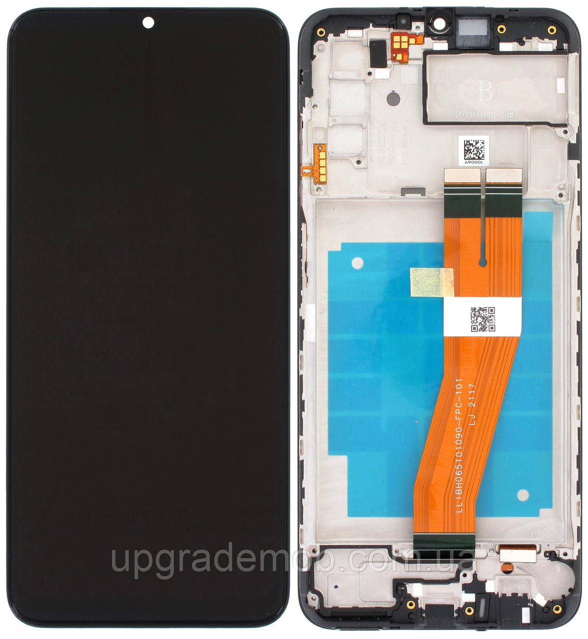 Дисплей модуль тачскрин Samsung A037 Galaxy A03s чорний 160.5 x 72 mm з жовтим шлейфом оригінал сервісна