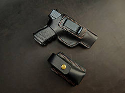 Шкіряна кобура для Glock 19 зі скобою+ Паучер для обойми