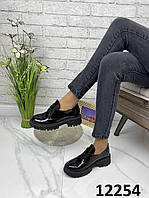 Женские туфли Diana на шнурках черные натуральная лаковая кожа