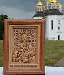 Різьблена дерев'яна ікона Св Великомученика і цілителя Пантелеймона