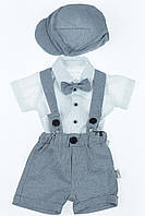 Комплект летний нарядный для мальчика с кепкой Baby boy серый