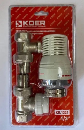Комплект для під'єднання радіатора 1/2" (прямий) з термоголовкою Koer KR.1321 (KR2659)