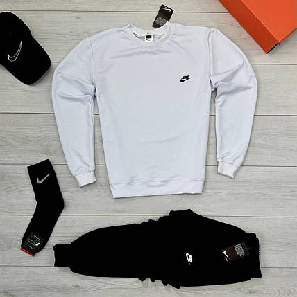 Осінній чоловічий спортивний комплект Світшот + Штани NIKE Чоловічий комплект чорний і білий 2 в 1, фото 3