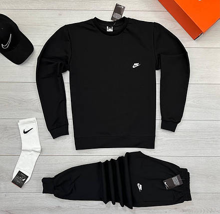 Осінній чоловічий спортивний комплект Світшот + Штани NIKE Чоловічий комплект чорний і білий 2 в 1, фото 1