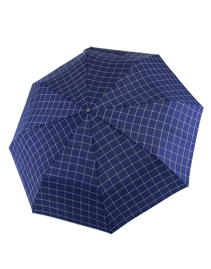 Парасолька автомат унісекс (чоловіча, жіноча) Parachase №3256 в клітинку, на 8 спиць з прямою дерев'яною ручкою, Синій, фото 1