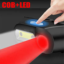 Ліхтар налобний з червоним світлом BL-1804-RED+COB з сенсором універсальний із зарядкою USB, фото 2