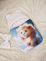 Детский спальник из плащевой ткани на махре для новорожденных, принт Львенок с крыльями