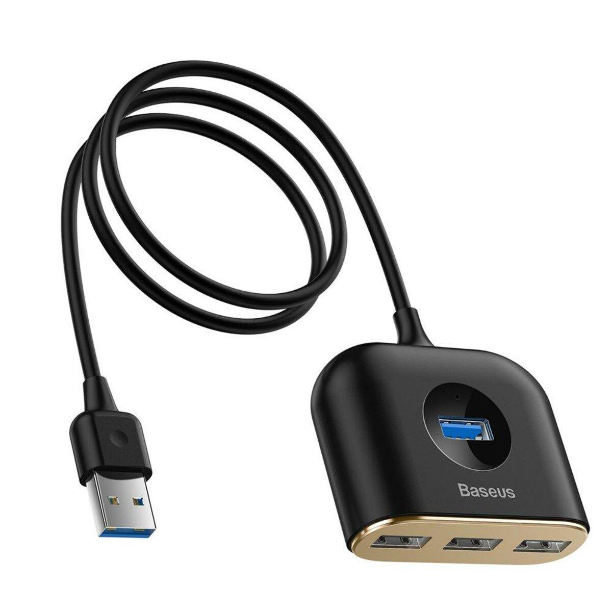 USB-Hub Baseus Square round 4 in 1 USB HUB Adapter(USB3.0 TO USB3.0*1+USB2.0*3) 1m Black